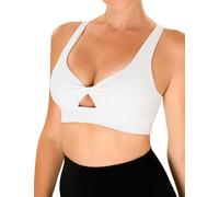 YUNOGA Women's Workout Sports Bras Twist Front Padded Yoga Bras Medium Supports Criss Cross Back Fitness Bra Tops, White, M