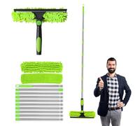 Yunova Extendable Window Cleaner Kit - 4.5M Multi-Lock Pole, Squeegee & 2 Washable Pads for Glass/Shower/Car, Indoor Outdoor Use (Extends up to 4.5 m)