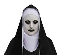 Yunova Scary Nun Mask Halloween Latex Costume with Attached Veil - Horror Film Style Creepy Face Mask for Cosplay, Haunted House, Party - One Size Fits Most Adults