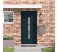 Yunovire Anthracite PVC Front Door 88 x 200 cm with Glass Insert, Includes Lock, Frame and Latch, Thermal Insulation and Sound Insulation for Entrance, Side Entrance, Garage and Renovation