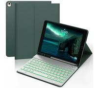 YUNPLE for iPad 9th 8th 7th Generation Case with Keyboard 10.2" - 7 Color Backlit Wireless Detachable Keyboard Cover with Pencil Holder, Compatible with iPad Pro 10.5”/Air 3rd Gen (Dark Green)