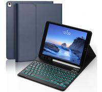 YUNPLE for iPad 9th 8th 7th Generation Case with Keyboard 10.2" - 7 Color Backlit Wireless Detachable Keyboard Cover with Pencil Holder, Compatible with iPad Pro 10.5”/Air 3rd Gen (Dark Blue)