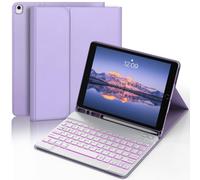 YUNPLE for iPad 9th 8th 7th Generation Case with Keyboard 10.2" - 7 Color Backlit Wireless Detachable Keyboard Cover with Pencil Holder, Compatible with iPad Pro 10.5”/Air 3rd Gen (Purple)