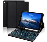 YUNPLE for iPad 9th 8th 7th Generation Case with Keyboard 10.2" - 7 Color Backlit Wireless Detachable Keyboard Cover with Pencil Holder, Compatible with iPad Pro 10.5”/Air 3rd Gen (Black)