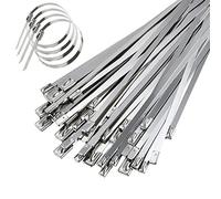 Yunpo 50 Pieces Stainless Steel Cable Ties 4.6 x 200mm Self Locking Metal Exhaust Wrap Coated Locking Cable Zip Ties for Home Office Garage Workshop, Silver