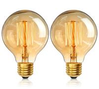 YUNRRD Vintage Edison Light Bulbs,E27 Dimmable Screw Edison Bulbs,40w Incandescent Light Bulb,Retro Filament Lamp Warm White Bulb G80 220V,2 Packs
