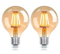 YUNRRD Vintage Light Bulb E27 Screw LED Edison Bulb,4W(40W Equilavent) G80 E27 Edison Screw Light Bulbs,Warm White 2700K ES LED Filament Bulbs,Antique Style Retro Amber Glass,400LM,Pack of 2