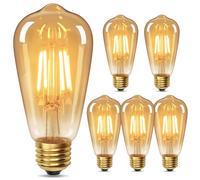 YUNRRD Vintage Light Bulb E27 Screw LED Edison Bulb ST64,Pack of 6 | 4W LED Bulbs,2700K Warm White,Retro Amber Warm Glass Screw Lamp,Non-dimmable,Squirrel Cage