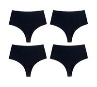 Yunrui Olora Invisible Camel Toe Thong 4-Pack - High Rise Seamless Panties for Women, Wide Absorbent Gusset for Gym Daily Wear (UK, Alpha, M, Regular, Regular, Black*4)