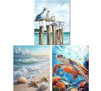 Yunruily 3 Pcak Beach Paint by Numbers for Adults - Turtle Adult Paint by Numbers,Seagull Painting by Numbers for Adults Perfect for Gifts and Home Wall Decor 12x16inch