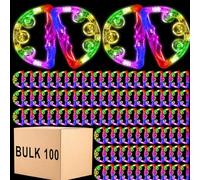 Yunsailing 100 Pack LED Light up Tambourines with Flashing Lights Tambourine Toys for Adults, Glow in The Dark Semicircle Handheld Percussion Musical Instrument for Dance Props (Multicolor Lights)