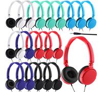 Yunsailing 18 Pack Classroom Headphones Bulk Student Wired Class Headphones Set for Kids School with Individually Wrapped Adjustable Over Ear Head Earbuds(Multicolor)