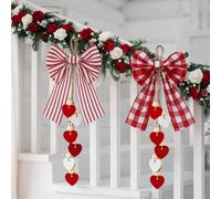 Yunsailing 2 Pcs Valentine's Day Wreath Bows Red White Striped Plaid Bows Wood Heart Hanging Ornaments 6''x10'' Pre-Tied Gingham Bow Valentines Farmhouse Decor for Front Door Wedding Wall Decoration