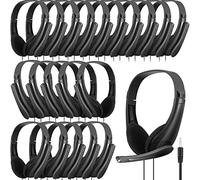 Yunsailing 20 Pack Bulk Classroom Headphones with Microphone Students Kids Wired School Class Set Headphones for School Library Computer Office Adults 3.5 Jack Universal Plug(Black)