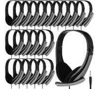 Yunsailing 20 Pack Bulk Classroom Headphones with Microphone Students Wired School Class Set Headphones for School Library Computer Office Adults 3.5 Jack Universal Plug(Grey)