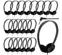 Yunsailing 20 Pack Bulk Headphones Set Over Ear Headphones with Adjustable Headband 3.5mm Plug Headsets Earphones for Learning Program, Computer Lab, Library, Testing & Multimedia Use (Black)