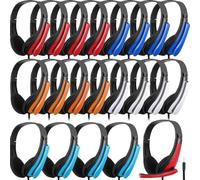 Yunsailing 20 Pack Classroom Headphones with Microphone - 3.5mm Jack Plug Students On-Ear Wired Headsets Earphones Bulk for School Office Computer, Laptop & Phone(Bright Color)