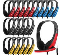 Yunsailing 20 Pack Classroom Headphones with Microphone - 3.5mm Jack Plug Students On-Ear Wired Headsets Earphones Bulk for School Office Computer, Laptop & Phone(Multicolor)