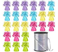 Yunsailing 24 Pcs Balloon Weights Metallic Anchor Balloon Holder for Helium Balloons Heavy Table Weight and 1 Roll Iridescent Crimped Ribbon for Birthday Wedding 2026 Graduation Party(Macaron Colors)