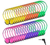 Yunsailing 30 Pack Class Set Headphones for Kids Students Bulk Classroom Headsets Adjustable School Earphones On Ear with 3.5mm Jack for Youth Adults, Teacher Must Have Supplies(Bright Colors)