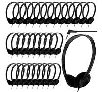 Yunsailing 30 Pack Class Set Headphones for Kids Students Bulk Classroom Headsets School Earphones Adjustable with 3.5mm Jack for Children Youth Boys Girls Adults Laptop Computer, Black