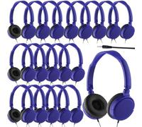 Yunsailing 6 Pack Classroom Headphones Bulk Student Wired Class Headphones Set for School with Individually Wrapped Adjustable Over Ear Head Earbuds (Navy Blue)