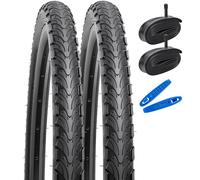 YunSCM 2 Pack 24 Inch Bicycle Tyres 24x1.95 tire 53-507 and 2 Pack 24 Inch Tube AV32mm Valve Compatible Bike Bicycle 24x1.90 24x1.95 24 x 2.0 Tyre Tubes (Y-W2017)