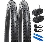 YunSCM 2-Pack 27.5" Bike Tyres 27.5x2.10 Tires 54-584 and 27.5" Heavy Duty Inner Tubes Schrader Valve AV32mm, Compatible with 27.5x2.0 27.5x2.10 27.5x2.125 MTB Bike Bicycle Tyres and Tubes (W-2115)