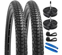 YunSCM 2 Pack 27.5 Road Bike Tyres 27.5x1.95 Tires 53-584 with 2 Pack 27.5" Bike Inner Tubes FV48mm Valve 2 Rim Strips Compatible 50/54-584 27.5x1.90 27.5x1.95 27.5x2.0 Bicycle Tyres and Tubes