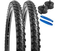 YunSCM 2-Pack Foldable 24 inch Bike Tyres 24x2.125 ETRTO 57-507 and 24" Bike Tubes Schrader Valve Compatible with 24x2.10 24x2.125 24x2.20 Mountain/MTB/Off Road Bike Tyres and Tubes