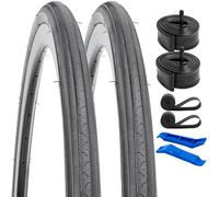 YunSCM 2 Pcs 27" Bike Tyres 27x1 1/4 ETRTO 32-630 with 27 inch Heavy Duty Bike Inner Tubes AV32mm Schrader Valve 2 Rim Strips, Compatible with 27x1 1/4 27x1.25 Wheelchair Bicycle Bike Tyre (Black)