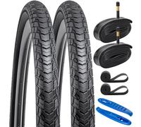 YunSCM 2-Pcs 28 inch/700C Bike Tyres 28x1.40 700x35C Tires 35-622 with 700C Bike Inner Tubes AV48mm Schrader Valve 2 Rim Strips, Compatible with 700x35C 700x38C 37-622 Road Bike Tyres and Tubes