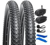 YunSCM 2-Pcs 29" Foldable MTB Bike Tyres 29x2.40 ETRTO 60-622 and 29" Heavy Duty Bike Tubes Schrader Valve AV48mm, Compatible with 29x2.35 29x2.4 Bike Bicycle Tyres and Tubes(W2033)