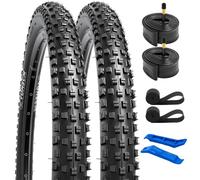 YunSCM 27.5x2.6 MTB Bike Tyres 60TPI Nylon Anti-Puncture Tyre 68-584 Lightweight Premium and 27.5" Inner Tubes AV48mm Schrader Valve, Compatible 27.5x2.5 27.5x2.60 Off Road Bike Tyres & Tubes (2-PCS)
