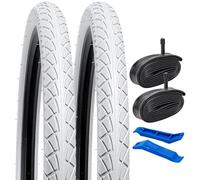YunSCM 2Pcs Foldable 26 inch White Bike Tyres 26x1.95 Tires 50-559 Bicycle Tyre and 26 Bike Tubes AV Schrader Valve Compatible with 26x1.90 26x1.95 26x2.0 Gravel/Road/City Bike Bicycle Tyres and Tubes