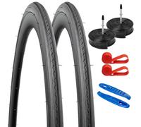 YunSCM 2Pcs Foldable 700C Road Bike Tyres 700x25C Tires 25-622 and 28 inch Inner Tubes AV32mm Valve Compatible with 700 x 25C 700x26C city bikes Bicycle Bike Tyre