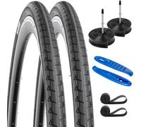 YunSCM 700C Bike Tyres 700 x 25C Tires 25-622 and 700C Bike Inner Tubes Presta Valve FV60mm with 2 Rim Strips, Compatible with 700x23C 700x25C 700x28C 28x1.0 Road Bike Bicycle Tires and Tubes (P-1054)