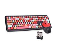 Yunseity 2.4G Wireless Keyboard and Mouse Combo, Colorful Round Keycaps Cute Aesthetic Keyboard, 110 Keys Full Size QWERTY Typewriter Keyboard(Black mixed)