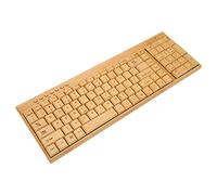 Yunseity 2.4Ghz Wireless Wooden Keyboard, PC Computer Keyboard, Battery Powered, with 7 Multimedia Keys, for Home Office (Keyboard)
