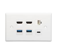 Yunseity 6 Port Wall Plate Socket with 2xHDMI/2xUSB 3.0/CAT6 Ethernet/Type C, Compatible with White