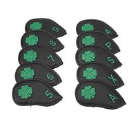 Yunseity Golf Club Head Covers, 10 PCS PU Leather Iron Set with Four Leaf Clover Pattern for 4 5 6 7 8 9 A P S X Clubs, Accessory for Easy Maintenance (Black)