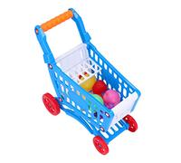 Yunseity Kids Shopping Cart Set, Educational Play Food Toys for Learning Development Including Fruit Shapes and Small Cartons for Imaginative Role Playing Games (Blue)