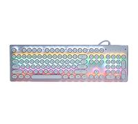 Yunseity Mechanical Gaming Keyboard, Retro Steampunk Typewriter Style Keyboard, 104 Keys USB Wired Mixed Light Backlit Keyboard with Round Keycaps(White)