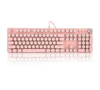 Yunseity Pink Gaming Keyboard, Round Keycaps Mechanical Keyboard, Retro Punk Typewriter Keyboard, Pink and White Backlight, USB Wired, for Computer(Pink Punk)