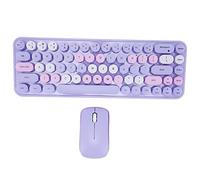 Yunseity Wireless Keyboard and Mouse Combo, 2.4GHz Wireless Retro Typewriter Keyboard and Mouse Combo, 68 Round Keycaps, 3 DPI Cute Mouse for PC Desktop Laptop (Purple Theme)