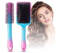 YUNSHANGHT 2 Pcs Hair Brush Set: Oval Comb, Paddle, Round Brushes for Women & Men, Anti Static, Massage, Detangling, Thick, Curly, All Hair Types, Multicolor