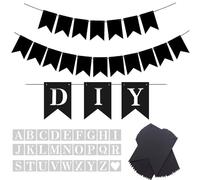 YUNSHANGMO DIY Black Custom Banner Kit, Funny Customize Your Party Banner Signs, Custom Text/Phrase Banner, Paper Pennant Banner Set Include 26 Letters Stencil