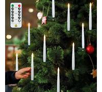 yunsheng 12Pcs Christmas Tree Candles with Remote Timer, Battery Operated LED Flameless Taper Candles Flickering for Xmas Home Wedding Decor Gift - with Green Clips