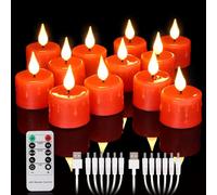 yunsheng 12PCS Red Rechargeable LED Tea Lights Candles with Remote, 3D Wick Flickering Flameless Votive Candles with 4/6H Timer, Warm White Electric Fake Candles with 2USB Charging Cable, Home Decor