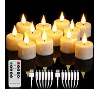 yunsheng Pack of 12 Rechargeable Tea Lights with Remote Control and 4/6H Timer, Rechargeable Flameless Flickering LED Candles with 2 USB Cables, 3D Silicone Wick, Warm White Light for Home Decoration